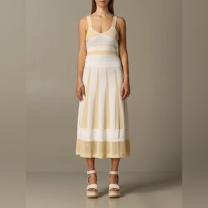 NEW Pinko White and Cream Pleated Midi Dress